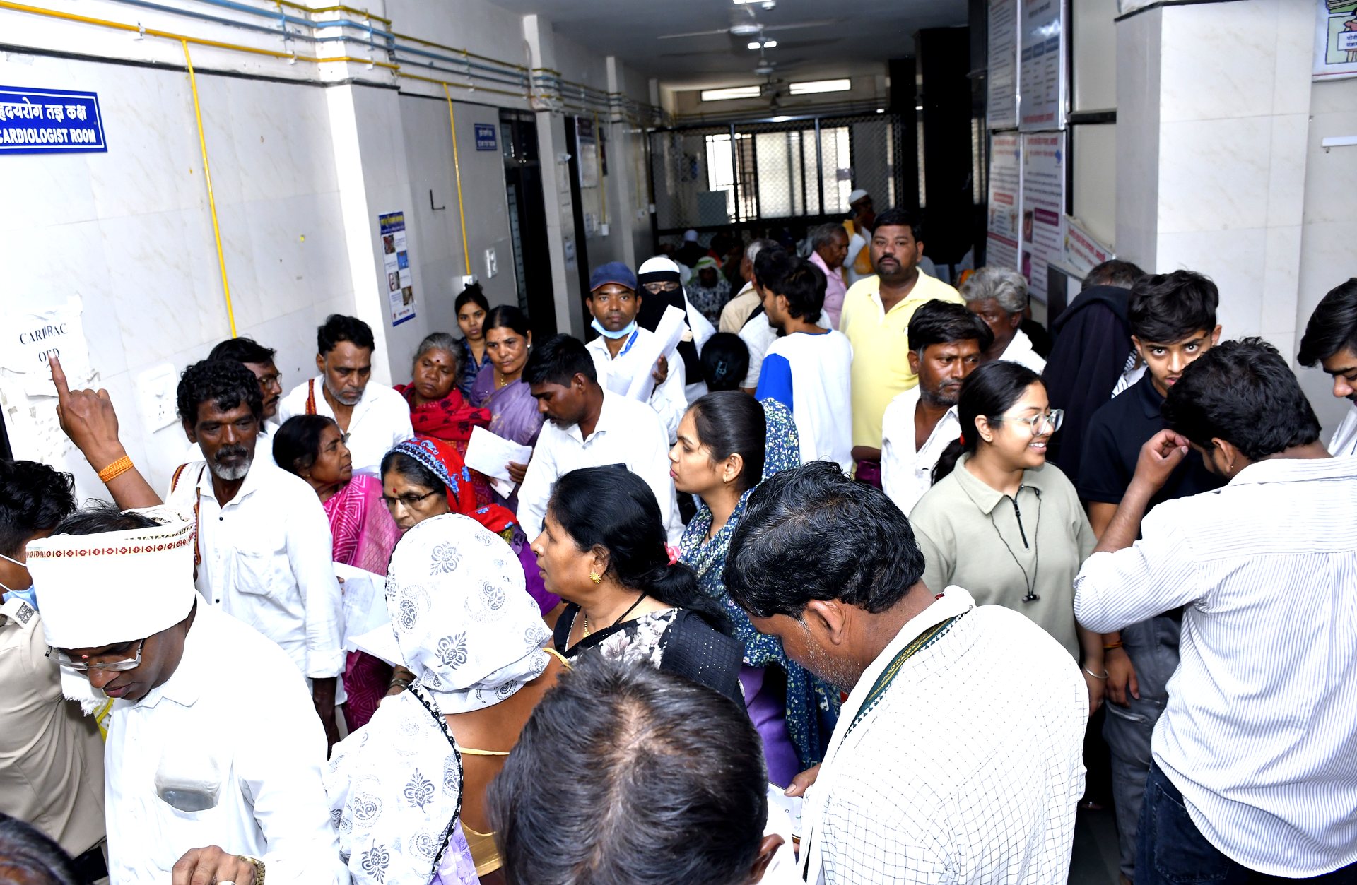 Patients queuing outside the Cardiology OPD room at RRSH Amravati